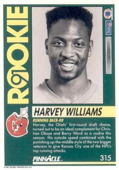 1991 Pinnacle #315 Harvey Williams Back