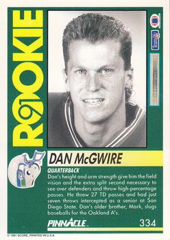 1991 Pinnacle #334 Dan McGwire Back