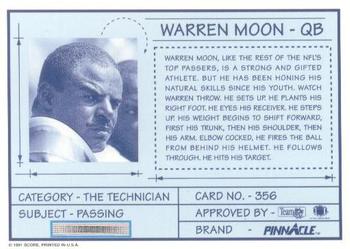 1991 Pinnacle #356 Warren Moon Back