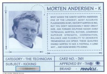 1991 Pinnacle #361 Morten Andersen Back