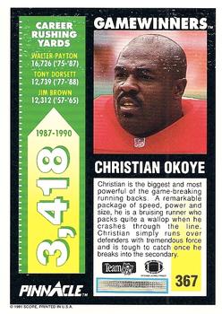 1991 Pinnacle #367 Christian Okoye Back