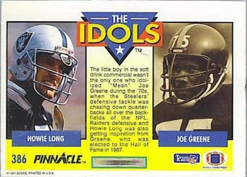 1991 Pinnacle #386 Howie Long / Joe Greene Back