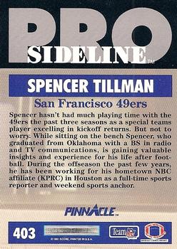 1991 Pinnacle #403 Spencer Tillman Back
