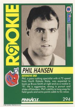 1991 Pinnacle #294 Phil Hansen Back