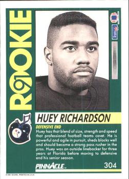 1991 Pinnacle #304 Huey Richardson Back