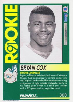 1991 Pinnacle #308 Bryan Cox Back
