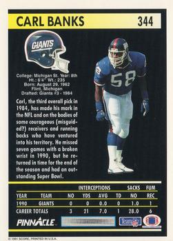 1991 Pinnacle #344 Carl Banks Back
