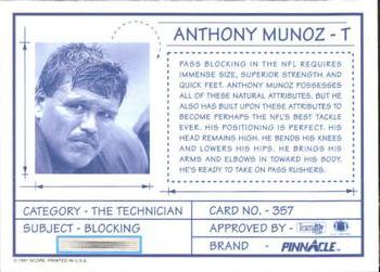 1991 Pinnacle #357 Anthony Munoz Back