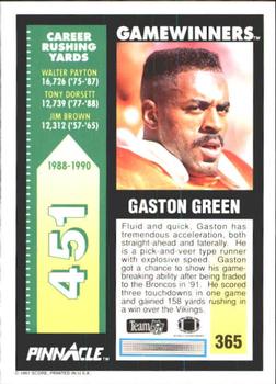 1991 Pinnacle #365 Gaston Green Back