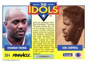 1991 Pinnacle #384 Thurman Thomas / Earl Campbell Back