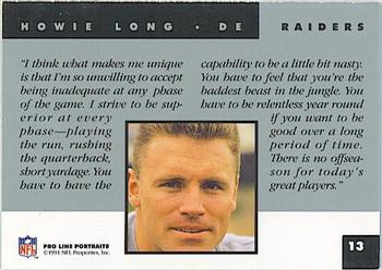 1991 Pro Line Portraits #13 Howie Long Back