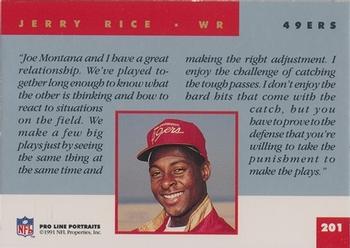 1991 Pro Line Portraits #201 Jerry Rice Back