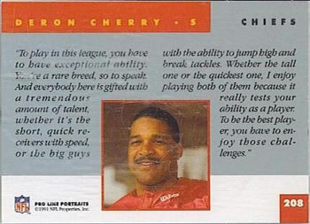 1991 Pro Line Portraits #208 Deron Cherry Back