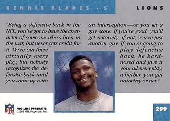 1991 Pro Line Portraits #299 Bennie Blades Back