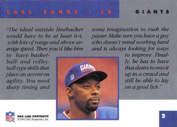1991 Pro Line Portraits #2 Carl Banks Back
