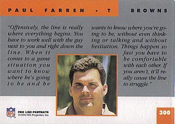 1991 Pro Line Portraits #300 Paul Farren Back