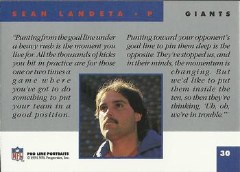 1991 Pro Line Portraits #30 Sean Landeta Back
