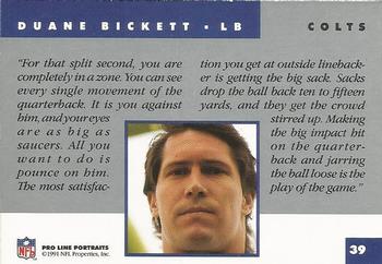 1991 Pro Line Portraits #39 Duane Bickett Back
