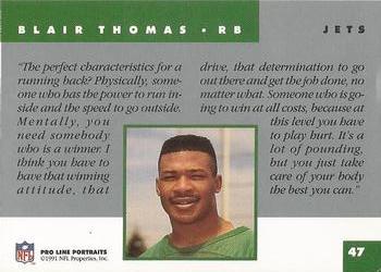 1991 Pro Line Portraits #47 Blair Thomas Back