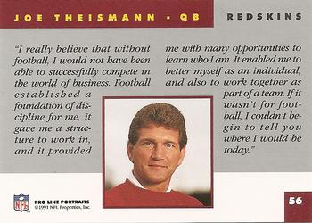 1991 Pro Line Portraits #56 Joe Theismann Back