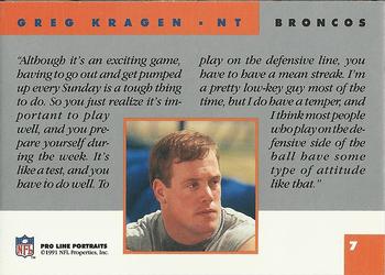 1991 Pro Line Portraits #7 Greg Kragen Back