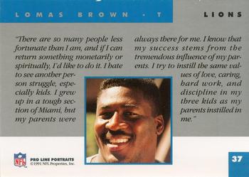 1991 Pro Line Portraits #37 Lomas Brown Back