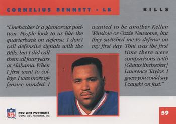 1991 Pro Line Portraits #59 Cornelius Bennett Back