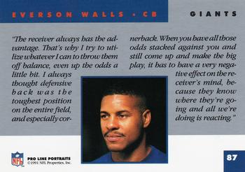 1991 Pro Line Portraits #87 Everson Walls Back