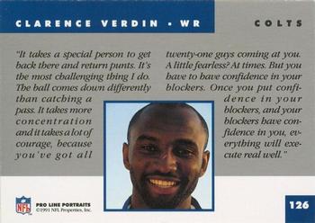 1991 Pro Line Portraits #126 Clarence Verdin Back