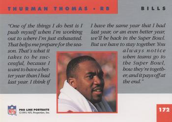 1991 Pro Line Portraits #172 Thurman Thomas Back