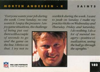 1991 Pro Line Portraits #182 Morten Andersen Back
