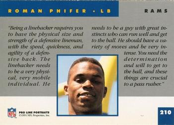 1991 Pro Line Portraits #210 Roman Phifer Back