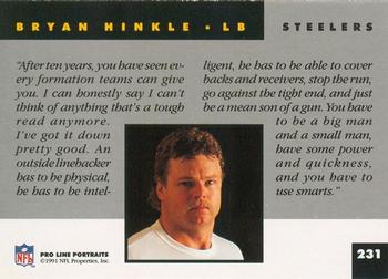 1991 Pro Line Portraits #231 Bryan Hinkle Back