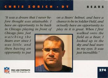 1991 Pro Line Portraits #274 Chris Zorich Back