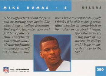 1991 Pro Line Portraits #280 Mike Dumas Back