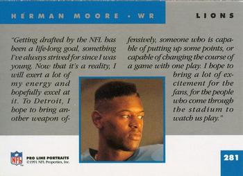 1991 Pro Line Portraits #281 Herman Moore Back