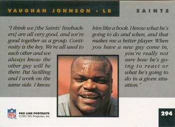 1991 Pro Line Portraits #294 Vaughan Johnson Back