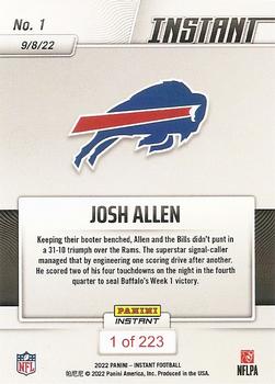 2022 Panini Instant NFL #1 Josh Allen Back