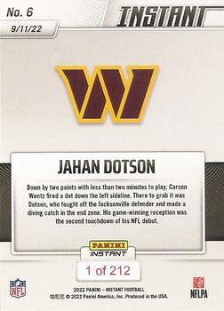 2022 Panini Instant NFL #6 Jahan Dotson Back