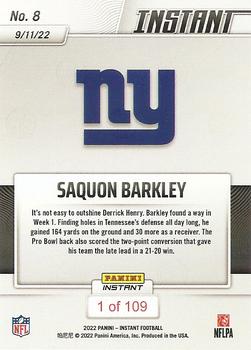2022 Panini Instant NFL #8 Saquon Barkley Back