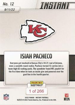2022 Panini Instant NFL #12 Isiah Pacheco Back