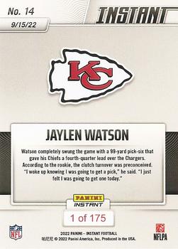 2022 Panini Instant NFL #14 Jaylen Watson Back