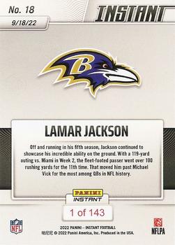 2022 Panini Instant NFL #18 Lamar Jackson Back
