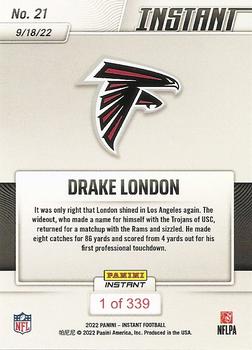 2022 Panini Instant NFL #21 Drake London Back