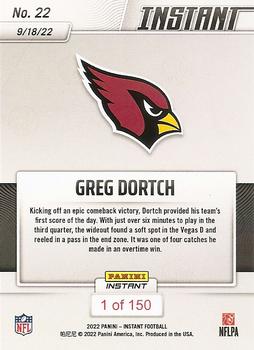 2022 Panini Instant NFL #22 Greg Dortch Back