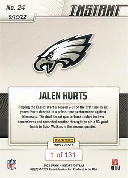 2022 Panini Instant NFL #24 Jalen Hurts Back