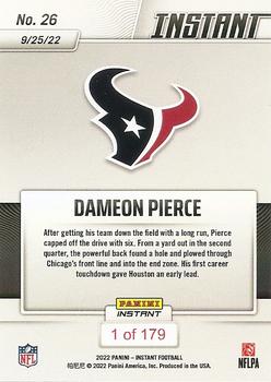 2022 Panini Instant NFL #26 Dameon Pierce Back