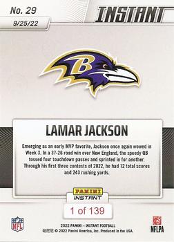 2022 Panini Instant NFL #29 Lamar Jackson Back