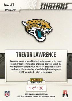 2022 Panini Instant NFL #31 Trevor Lawrence Back