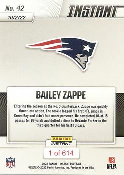 2022 Panini Instant NFL #42 Bailey Zappe Back